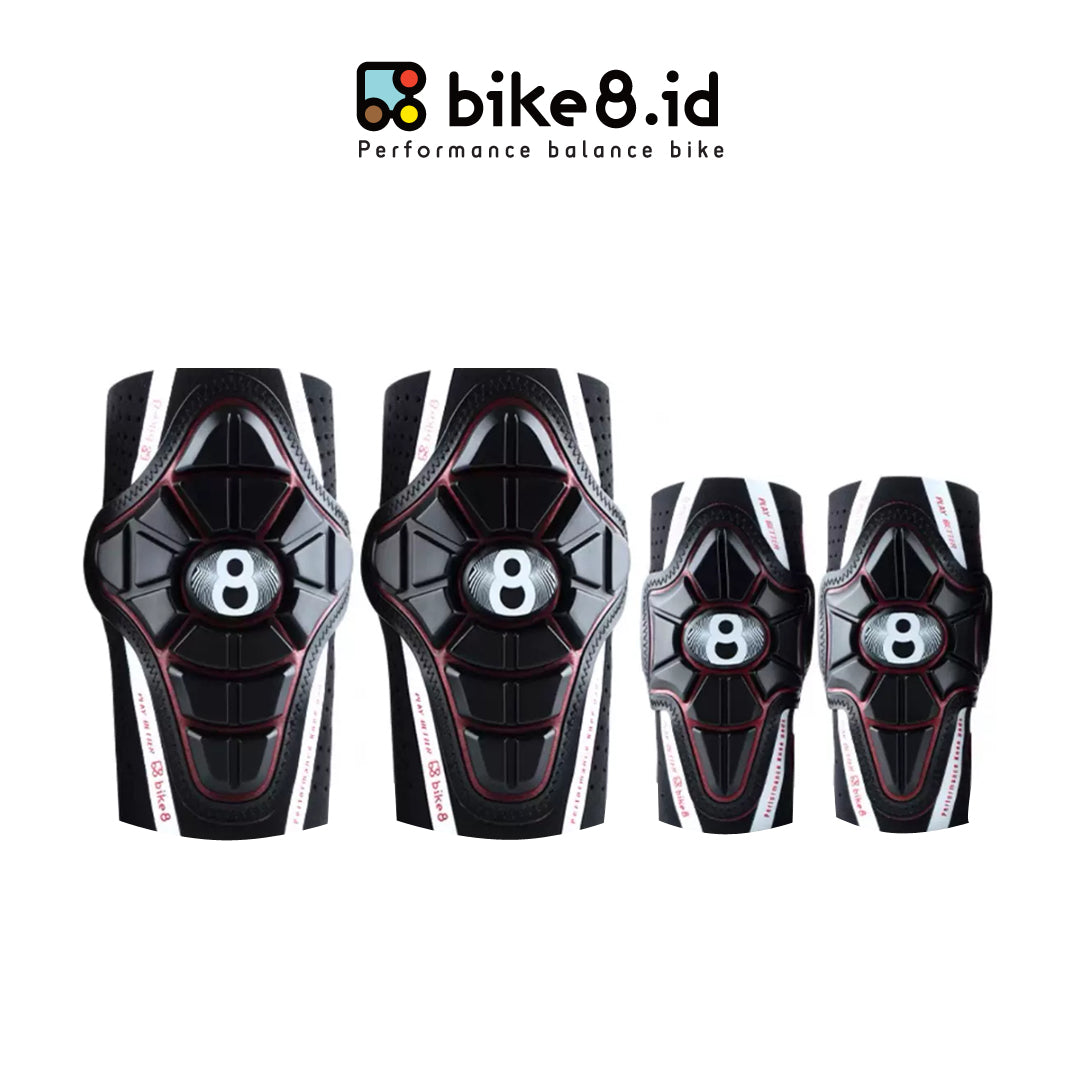 BIKE8 Kid Knee Elbow Pad Protector - Pad Pelindung - BLACK RED LINE
