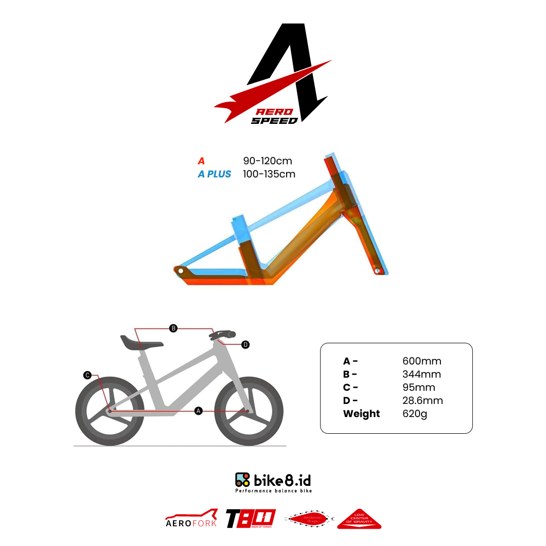 FRAME BIKE8 A PLUS CARBON FIBER Balance Bike - Sepeda Anak