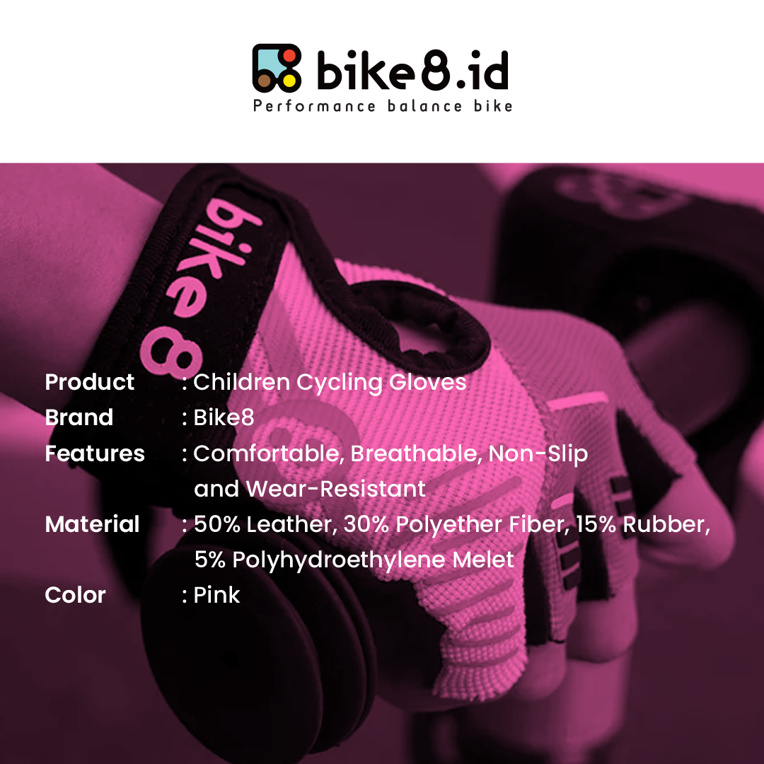BIKE8 Cycling Kid Glove Half Finger - Sarung Tangan Sepeda Anak - PINK