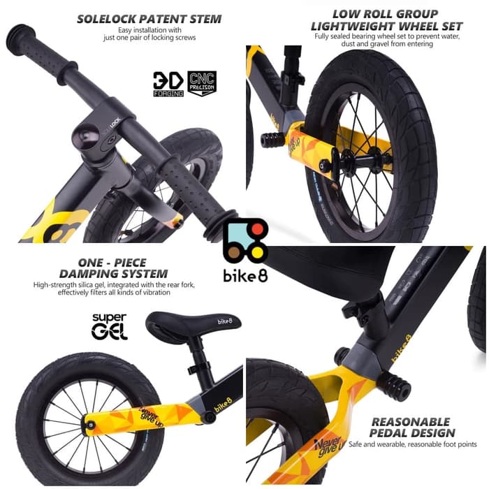 BIKE8 PRO EDITION Balance Bike / Push Bike - Sepeda Anak - BLACK PINK