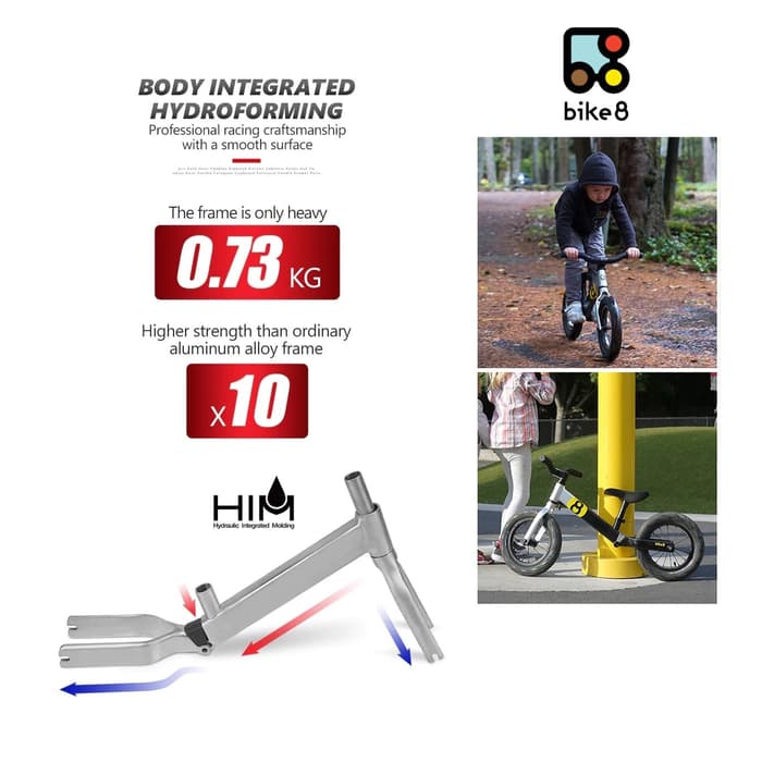 BIKE8 PRO EDITION Balance Bike / Push Bike - Sepeda Anak - BLACK SILVER
