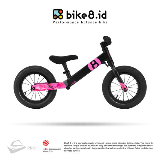 BIKE8 S-PRO Balance Bike Pushbike Sepeda Anak - BLACK PINK