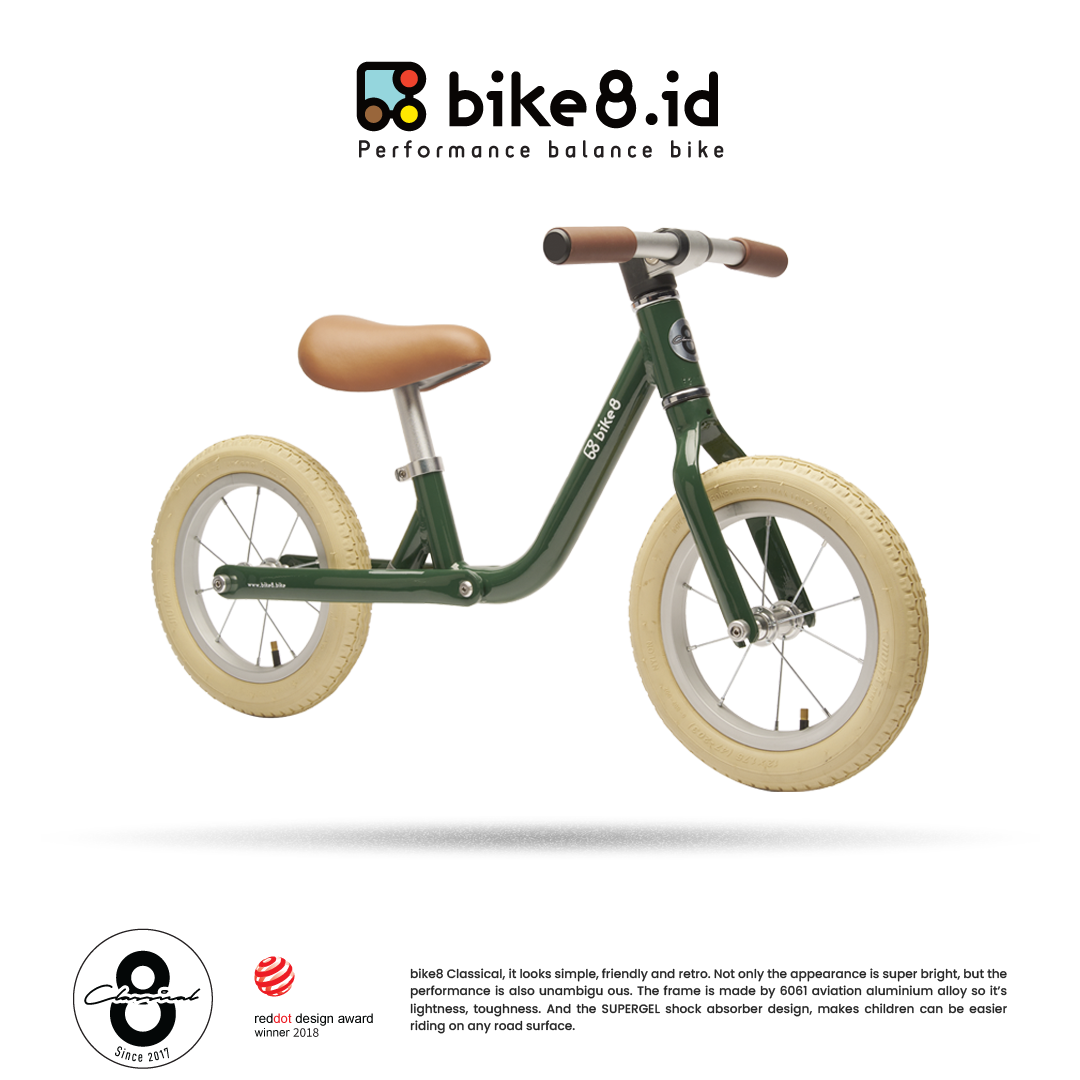 BIKE8 Retro Classic Balance Bike Pushbike Sepeda Anak - POSTAL GREEN
