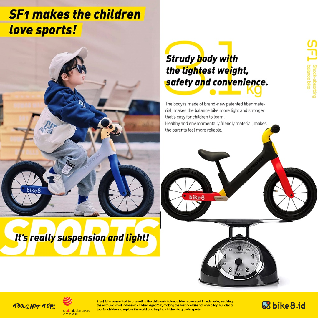 BIKE8 SF-1 PRO Balance Bike / Push Bike - Sepeda Anak - BLACK KNIGHT