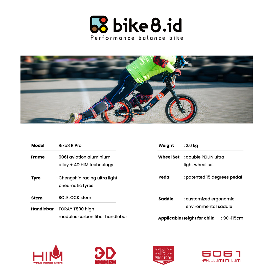 BIKE8 Racing Pro R PRO Balance Bike / Push Bike - Sepeda Anak - RED