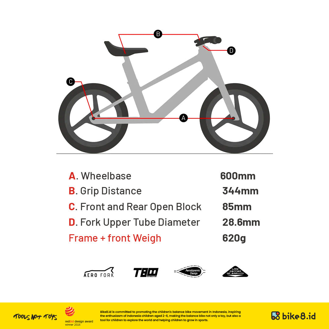 FRAME BIKE8 A PLUS CARBON FIBER Balance Bike - Sepeda Anak - WHITE